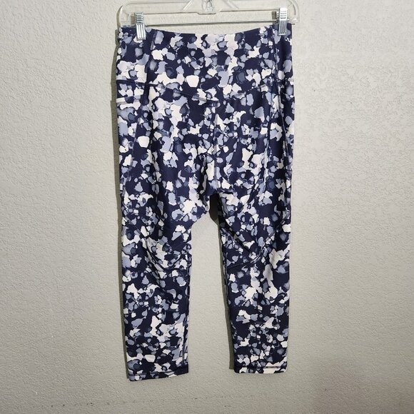 Old Navy Active Elevate Legging Womens Large Blue White Ink Spot Go Dry Pockets - Picture 2 of 16